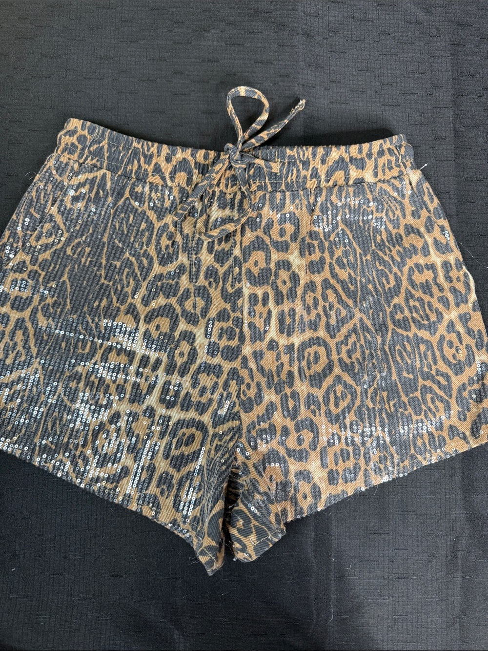 Sequin Leopard High-Waist Women’s Shorts - Brown/Black Medium